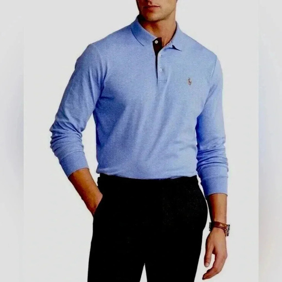 Polo Ralph Lauren Heather LIGHT BLUE Soft Touch Long Sleeve Polo Shirt 4XL/ LT